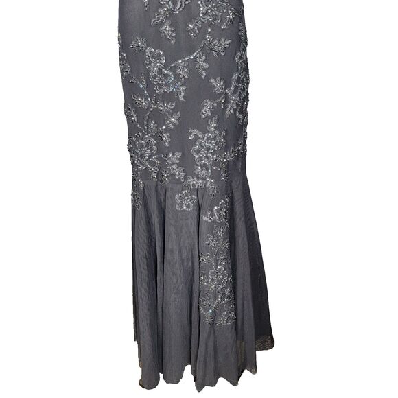 Sue Wong Nocturne Black Beaded Sequin Floral Long Evening Gown Size 8 Formal - Picture 7 of 17
